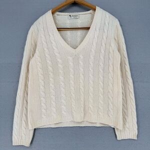Luxury Italian Cashmere Cream Cable Knit Sweater Made In Italy Preppy Academia